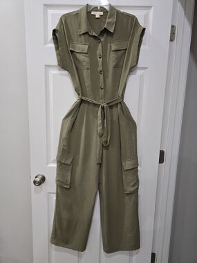 Utility Tie-Waist Jumpsuit in Olive Green Size L